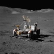 Finale Parkposition des Lunar Roving Vehicle im Taurus Littrow Landegebiet von Apollo 17.